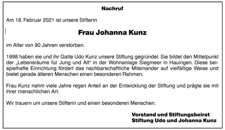 J Kunz Nachruf